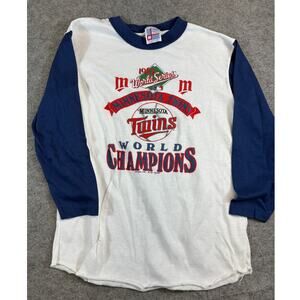 VINTAGE 1987 Minnesota Twins World Series Champions Raglan Shirt Youth L White